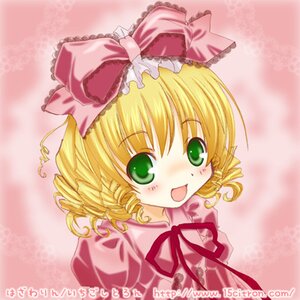 Rating: Safe Score: 0 Tags: 15citron 1girl :d blonde_hair blush bow dress drill_hair eyebrows_visible_through_hair frills green_eyes hair_bow hina_ichigo hinaichigo image long_sleeves looking_at_viewer lowres open_mouth pink_background pink_bow pink_dress ribbon rozen_maiden short_hair smile solo upper_body User: admin