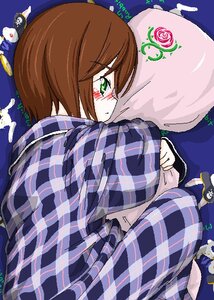 Rating: Safe Score: 0 Tags: 1boy 1girl argyle blush brown_hair checkered glasses green_eyes image pajamas pants plaid plaid_pants plaid_shirt short_hair sitting solo souseiseki User: admin