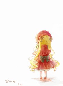Rating: Safe Score: 0 Tags: 1girl blonde_hair bow dress facing_away hair_ribbon image long_hair red_dress ribbon shinku solo striped twintails very_long_hair User: admin