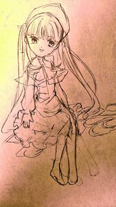 Rating: Safe Score: 0 Tags: 1girl dress image long_hair looking_at_viewer monochrome shinku sketch solo very_long_hair User: admin