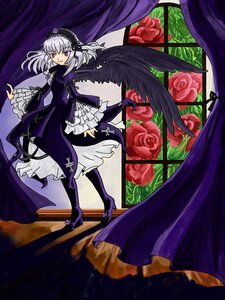 Rating: Safe Score: 0 Tags: 1girl black_wings cross dress flower frills hairband image long_hair long_sleeves pink_eyes purple_flower purple_rose red_flower red_rose rose silver_hair smile solo suigintou wings User: admin