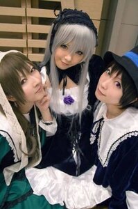 Rating: Safe Score: 0 Tags: black_eyes black_hair blurry brown_hair dress frills hat long_hair long_sleeves looking_at_viewer multiple_cosplay multiple_girls rose short_hair smile tagme User: admin