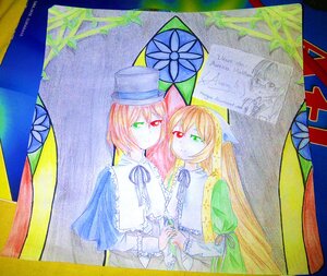 Rating: Safe Score: 0 Tags: dress green_dress green_eyes hat heterochromia image long_hair long_sleeves looking_at_viewer multiple_girls pair red_eyes ribbon short_hair siblings sisters souseiseki suiseiseki top_hat traditional_media twins very_long_hair User: admin