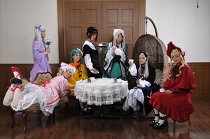 Rating: Safe Score: 0 Tags: blonde_hair bow couch dress gloves indoors long_hair long_sleeves multiple_boys multiple_cosplay multiple_girls pantyhose shoes short_hair sitting standing tagme white_hair white_legwear User: admin