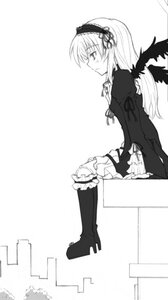 Rating: Safe Score: 0 Tags: 1girl boots dress feathered_wings frills full_body greyscale hairband high_heel_boots high_heels image lolita_hairband long_hair long_sleeves monochrome sitting solo suigintou wings User: admin