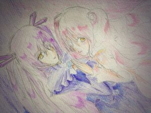 Rating: Safe Score: 0 Tags: 2girls barasuishou dress dual_persona hair_ribbon image kirakishou long_hair multiple_girls pair ribbon traditional_media yellow_eyes User: admin