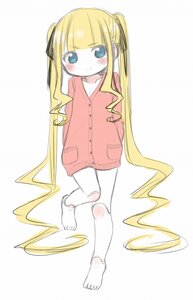 Rating: Safe Score: 0 Tags: 1girl absurdly_long_hair barefoot blonde_hair blue_eyes blush image long_hair pajamas shinku solo striped twintails very_long_hair User: admin