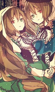 Rating: Safe Score: 0 Tags: 2girls brown_hair dress frills green_dress green_eyes hat head_scarf heterochromia holding_hands image interlocked_fingers long_hair long_sleeves looking_at_viewer multiple_girls pair red_eyes short_hair siblings sisters souseiseki suiseiseki twins very_long_hair User: admin