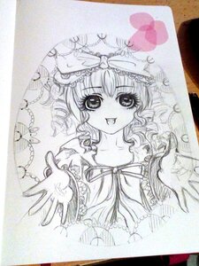 Rating: Safe Score: 0 Tags: 1girl dress drill_hair frills hands hat hinaichigo image looking_at_viewer monochrome open_mouth ribbon shikishi short_hair smile solo traditional_media wings User: admin