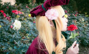 Rating: Safe Score: 0 Tags: 1girl artist_name bangs blonde_hair blurry blurry_background depth_of_field flower hair_ornament hair_ribbon lips long_hair profile ribbon shinku solo upper_body watermark web_address User: admin
