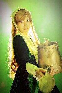 Rating: Safe Score: 0 Tags: 1girl apron bangs black_dress blonde_hair dress green_background green_dress lips long_hair long_sleeves looking_at_viewer maid solo suiseiseki very_long_hair User: admin