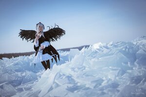 Rating: Safe Score: 0 Tags: 1girl artist_name black_wings blue_sky dated day feathered_wings long_hair outdoors red_eyes sky snow solo standing suigintou weapon wide_sleeves wings User: admin