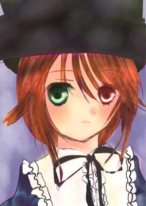 Rating: Safe Score: 0 Tags: 1girl black_headwear blush brown_hair closed_mouth face frills green_eyes hariruri hat image looking_at_viewer short_hair solo souseiseki User: admin