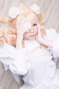 Rating: Safe Score: 0 Tags: 1girl blonde_hair blurry blurry_background blurry_foreground depth_of_field dress flower hair_flower hair_ornament hands_on_own_cheeks hands_on_own_face kirakishou lips long_sleeves looking_at_viewer solo vertical_stripes white_flower white_rose User: admin