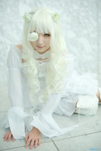 Rating: Safe Score: 0 Tags: 1girl artist_name bangs dress eyepatch flower frills hair_flower hair_ornament kirakishou lips long_hair looking_at_viewer sitting solo white_hair User: admin