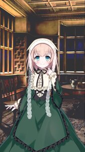 Rating: Safe Score: 0 Tags: 1girl bangs blush center_frills dress eyebrows_visible_through_hair frills green_dress image long_sleeves looking_at_viewer ribbon smile solo standing suiseiseki wide_sleeves User: admin