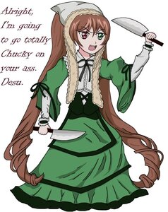 Rating: Safe Score: 0 Tags: 1girl :d brown_hair dress drill_hair english_text frills green_dress green_eyes head_scarf heterochromia holding image knife long_hair long_sleeves looking_at_viewer open_mouth red_eyes simple_background smile solo suiseiseki twin_drills twintails very_long_hair white_background User: admin