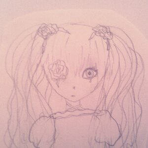 Rating: Safe Score: 0 Tags: 1girl flower hair_flower hair_ornament image kirakishou long_hair looking_at_viewer monochrome pink_theme simple_background solo traditional_media User: admin