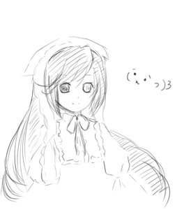Rating: Safe Score: 0 Tags: 1girl bangs blush closed_mouth eyebrows_visible_through_hair greyscale image long_hair long_sleeves looking_at_viewer monochrome simple_background sketch smile solo striped suiseiseki vertical_stripes white_background User: admin