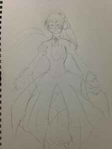 Rating: Safe Score: 0 Tags: 1girl breasts detached_sleeves image long_hair monochrome sketch solo suigintou traditional_media very_long_hair User: admin