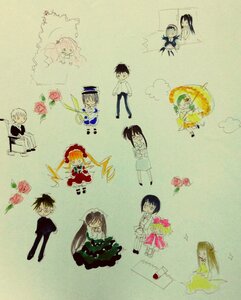 Rating: Safe Score: 0 Tags: apron black_hair blonde_hair dress flower glasses hat image long_hair multiple multiple_boys multiple_girls musical_note red_flower red_rose rose short_hair tagme User: admin