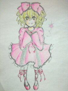 Rating: Safe Score: 0 Tags: 1girl blonde_hair bow dress full_body green_eyes hair_bow hina_ichigo hinaichigo image long_sleeves looking_at_viewer pantyhose pink_bow pink_dress ribbon short_hair smile solo standing traditional_media watercolor_(medium) User: admin