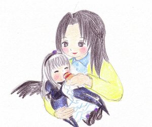 Rating: Safe Score: 0 Tags: 2girls auto_tagged blush closed_eyes food hairband holding_food image kakizaki_megu long_hair long_sleeves multiple_girls simple_background smile solo striped suigintou upper_body vertical_stripes wings User: admin
