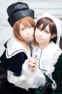 Rating: Safe Score: 0 Tags: 2girls blonde_hair blurry brown_hair depth_of_field dress green_eyes hat heterochromia holding_hands long_hair long_sleeves looking_at_viewer multiple_cosplay multiple_girls red_eyes siblings sisters smile souseiseki suiseiseki tagme twins User: admin