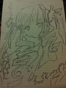 Rating: Safe Score: 0 Tags: 1girl auto_tagged blush dress greyscale image long_hair looking_at_viewer monochrome photo shinku simple_background sketch solo traditional_media white_background User: admin