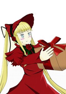 Rating: Safe Score: 0 Tags: 1girl blonde_hair blue_eyes blush bonnet bow box dress flower gift image long_hair long_sleeves red_dress ribbon rose shinku sidelocks simple_background solo twintails very_long_hair User: admin