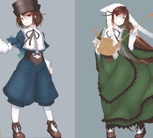 Rating: Safe Score: 0 Tags: blue_dress boots brown_hair dress frills green_dress green_eyes hat head_scarf heterochromia image long_hair long_sleeves looking_at_viewer multiple_girls pair pantyhose red_eyes scissors short_hair siblings sisters souseiseki suiseiseki top_hat twins User: admin