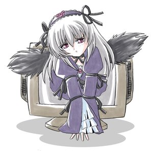 Rating: Safe Score: 0 Tags: 1girl bangs black_wings blush dress frilled_sleeves frills hairband image imai_kazunari lolita_hairband long_hair long_sleeves looking_at_viewer pink_eyes ribbon rozen_maiden silver_hair simple_background solo suigintou through_screen white_background wings User: admin