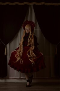 Rating: Safe Score: 0 Tags: 1girl blonde_hair blue_eyes curtains dress flower long_hair looking_at_viewer red_dress rose shinku shoes solo standing very_long_hair User: admin