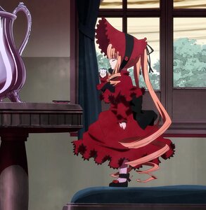 Rating: Safe Score: 0 Tags: 1girl blonde_hair bonnet bow curtains dress frills image indoors long_hair long_sleeves profile red_dress rose shinku sitting solo standing table teacup twintails very_long_hair window User: admin