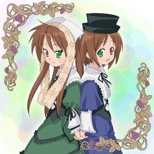 Rating: Safe Score: 0 Tags: 2girls :d back-to-back black_headwear black_neckwear black_ribbon blue_dress brown_hair closed_mouth crossover dress green_dress green_eyes hat head_scarf heterochromia hiiragi_kagami hiiragi_tsukasa holding_hands image interlocked_fingers long_hair long_sleeves looking_at_viewer lucky_star multiple_girls neck_ribbon open_mouth pair parody red_eyes ribbon rozen_maiden short_hair siblings sisters smile souseiseki style_parody suiseiseki takahashi_ren top_hat twins very_long_hair User: admin