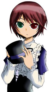 Rating: Safe Score: 0 Tags: 1girl brown_hair frills green_eyes hat hat_removed headwear_removed heterochromia holding holding_clothes holding_hat image long_sleeves looking_at_viewer red_eyes ribbon short_hair simple_background solo souseiseki upper_body white_background User: admin