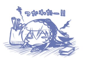 Rating: Safe Score: 0 Tags: 1girl bangs chibi eyebrows_visible_through_hair hair_between_eyes image lying monochrome on_stomach solo striped suigintou white_background User: admin