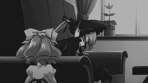 Rating: Safe Score: 0 Tags: 2girls auto_tagged bow curtains dress greyscale hinaichigo image indoors monochrome multiple_girls pair puffy_sleeves shinku window User: admin
