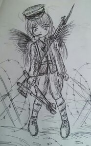 Rating: Safe Score: 0 Tags: 1girl hat holding image long_sleeves military military_uniform monochrome scar short_hair sketch solo suigintou traditional_media uniform weapon User: admin