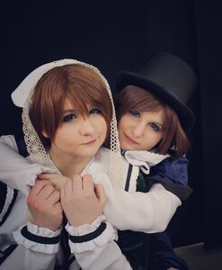 Rating: Safe Score: 0 Tags: 2girls 3d 91076 bangs brown_hair closed_mouth dress hat head_scarf hug hug_from_behind lips long_sleeves looking_at_viewer multiple_cosplay multiple_girls realistic siblings simple_background sisters smile tagme upper_body User: admin