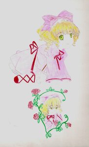 Rating: Safe Score: 0 Tags: 1girl auto_tagged blonde_hair bow flower green_eyes hat hina_ichigo hinaichigo image looking_at_viewer pink_bow plant rose short_hair simple_background solo User: admin