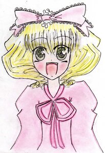 Rating: Safe Score: 0 Tags: 1girl :d blonde_hair bow eyebrows_visible_through_hair hina_ichigo hinaichigo image long_sleeves looking_at_viewer open_mouth pink_bow pink_neckwear ribbon short_hair simple_background smile solo traditional_media upper_body white_background User: admin