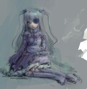Rating: Safe Score: 0 Tags: 1girl dress frills long_hair long_sleeves looking_at_viewer sad sitting solo very_long_hair yellow_eyes User: admin