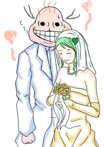 Rating: Safe Score: 0 Tags: 1boy 1girl bouquet dress elbow_gloves flower gloves grin heart image kanaria long_hair necklace smile solo striped veil wedding_dress User: admin