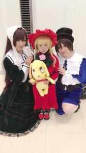 Rating: Safe Score: 0 Tags: 3girls blonde_hair brown_hair closed_eyes dress hat long_hair multiple_cosplay multiple_girls short_hair sitting stuffed_animal tagme User: admin
