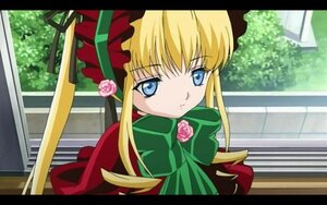 Rating: Safe Score: 3 Tags: 1girl blonde_hair blue_eyes bonnet bow bowtie capelet flower image letterboxed long_hair long_sleeves looking_at_viewer pink_flower pink_rose rose shinku sidelocks solo twintails User: admin