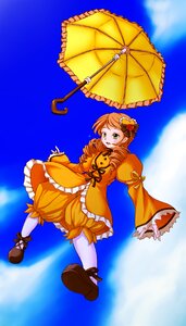 Rating: Safe Score: 0 Tags: 1girl cloud day dress drill_hair flower frills green_eyes hair_ornament holding_umbrella image kanaria long_sleeves orange_hair pantyhose parasol puffy_sleeves short_hair sky solo umbrella white_legwear User: admin