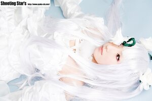 Rating: Safe Score: 0 Tags: 1girl animal_ears artist_name bangs closed_mouth dress kirakishou lips long_hair nose solo watermark web_address white_dress white_hair User: admin