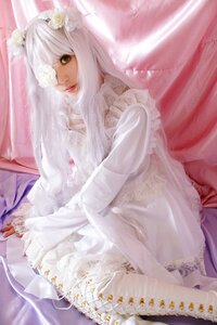 Rating: Safe Score: 0 Tags: 1girl bandages curtains eyepatch flower frills hair_flower hair_ornament kirakishou lace lips long_hair realistic sitting solo white_hair User: admin