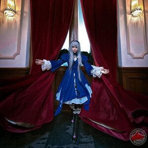 Rating: Safe Score: 0 Tags: 1girl blue_dress curtains dress flower frills indoors long_hair long_sleeves outstretched_arms silver_hair solo suigintou window User: admin